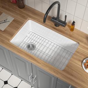 White Fireclay Undermount Kitchen Sink 30 Inch, for Kitchen, Island,Laundry | Offset Drain，Topmount White Undermount Sink 30"x19"x10" Drop In, Deep Single Bowl Heavy Duty, Dual Mount, Medium