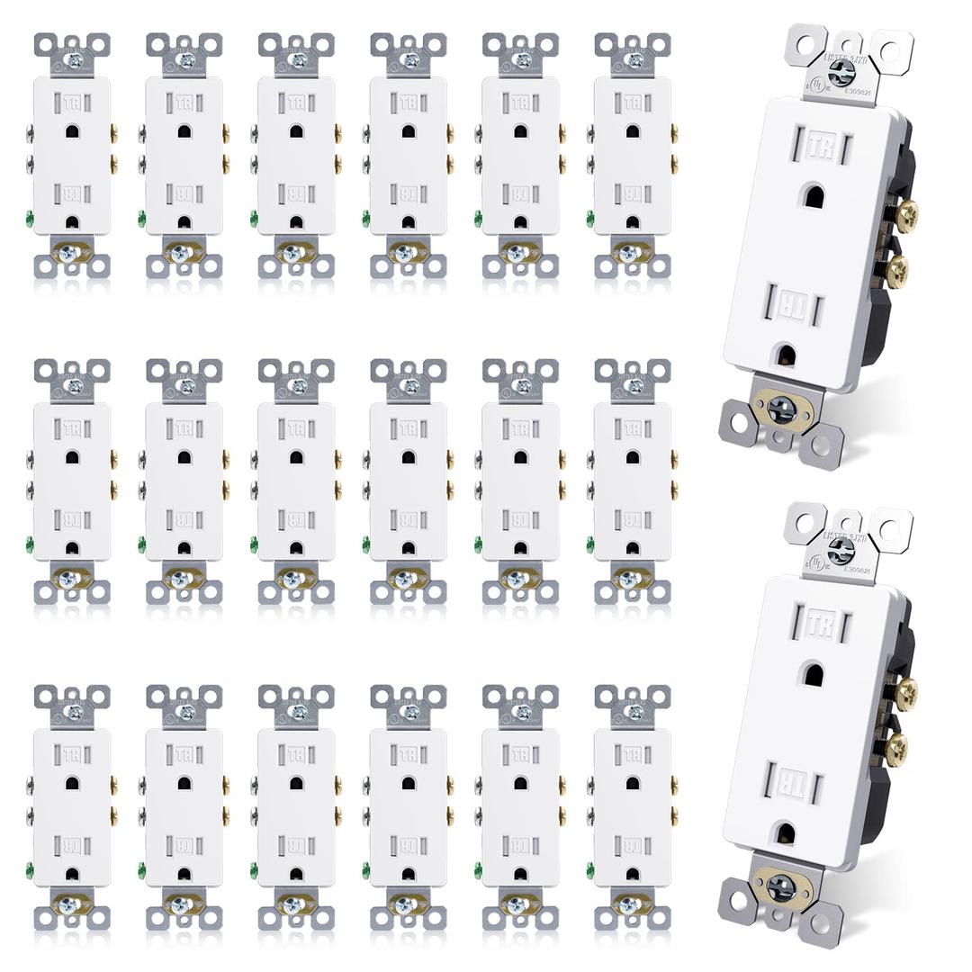 ELEGRP 15 Amp Tamper Resistant White Electrical Wall Outlet, 125V, UL Listed, 20 Pack (Without Wall Plate)