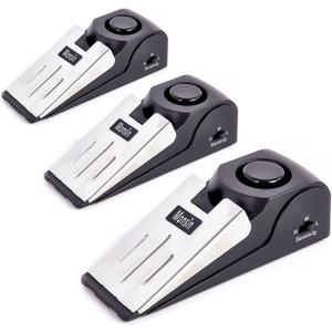 Door Stop Alarm, Door Stopper with 120DB Security Alarm, Floor Wedge Doorstop for Travel Apartment Home House (Pack of 3) (Black)