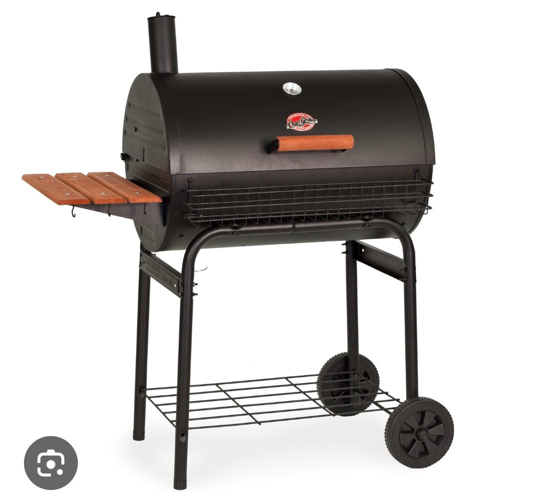 YT01 29-Inch Barrel Charcoal Grill, 589 Sq. In. Cooking Space with Manual Rotisserie Meat Fork, Collapsibl Two Side Tables, Separated Ash Catcher, Outdoor Grill for Backyard, Patio, Parties