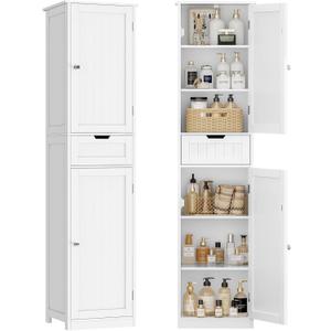 TEENFON 67" H Tall Bathroom Cabinet with 2 Doors & 1 Drawer, Narrow Bathroom Storage Cabinet with Adjustable Shelves, for Living Room, Entryway, Kitchen, White, 15.7"D x 11.8"W x 67.1"H
