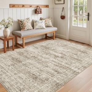 3x5 Rug, Small Area for Kitchen, Entryway, Machine Washable Non-Slip Throw Rug, Vintage Carpet for Nursery Coffee Table Brown