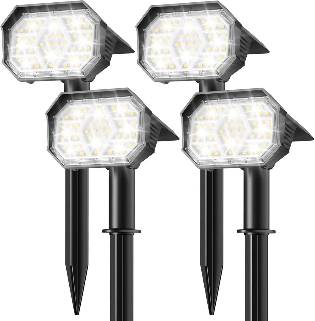 Brightown 3Pack Solar Spot Lights Outdoor with 58 LED & 1800mAh, IP67 Solar Lights Outdoor Waterproof with 3 Light Modes, 2-in-1 Dual Use Outdoor Solar Lights for Yard, Garden and Pathway (Cool White)