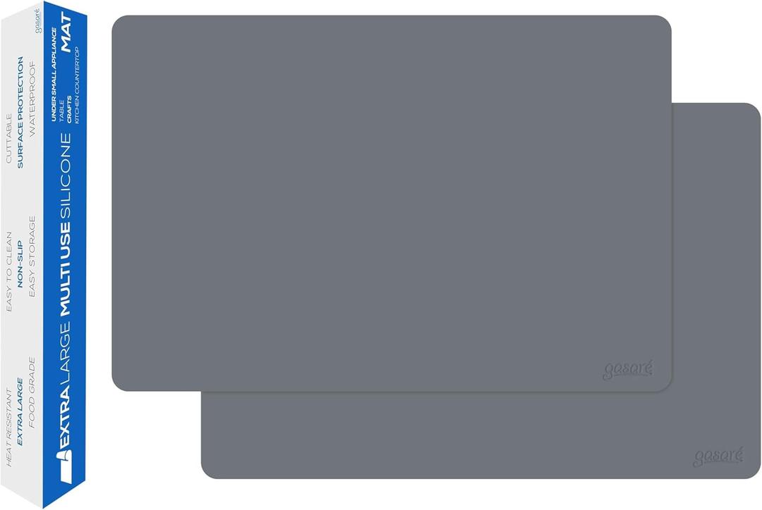GASAR, Set of 2, Extra Large, Thick, Silicone Mats for Kitchen Counter, Heat Resistant Mats, Countertop Protector, Non-Slip, Easy to Clean, 25 x 17 Inches x 1.4mm, Gray