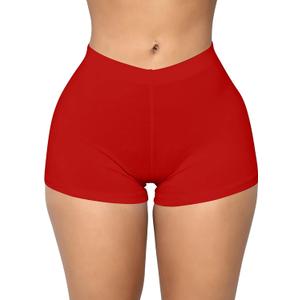 BORIFLORS Women's Sexy Workout Gym Biker Elastic Waist Booty Shorts (Red)