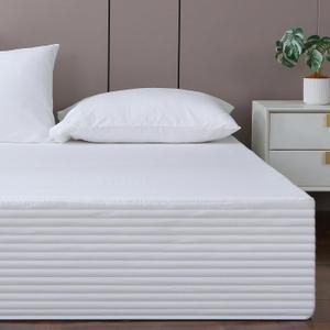 Queen Bed Skirt-Box Spring Cover with 14 Inch Tailored Drop,Wrinkle and Fade Resistant Hotel Wrap Around Bed Skirts,Bed Frame Cover (Horizontal Stripe White, Queen)