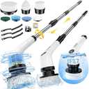 Electric Spin Scrubber, Full-Body IPX7 Waterproof Cordless Power Cleaning Brush with Adjustable Extension Handle, 2-Speed Shower Scrubber with 7 Replaceable Brush Heads for Bathroom, Kitchen Cleaning