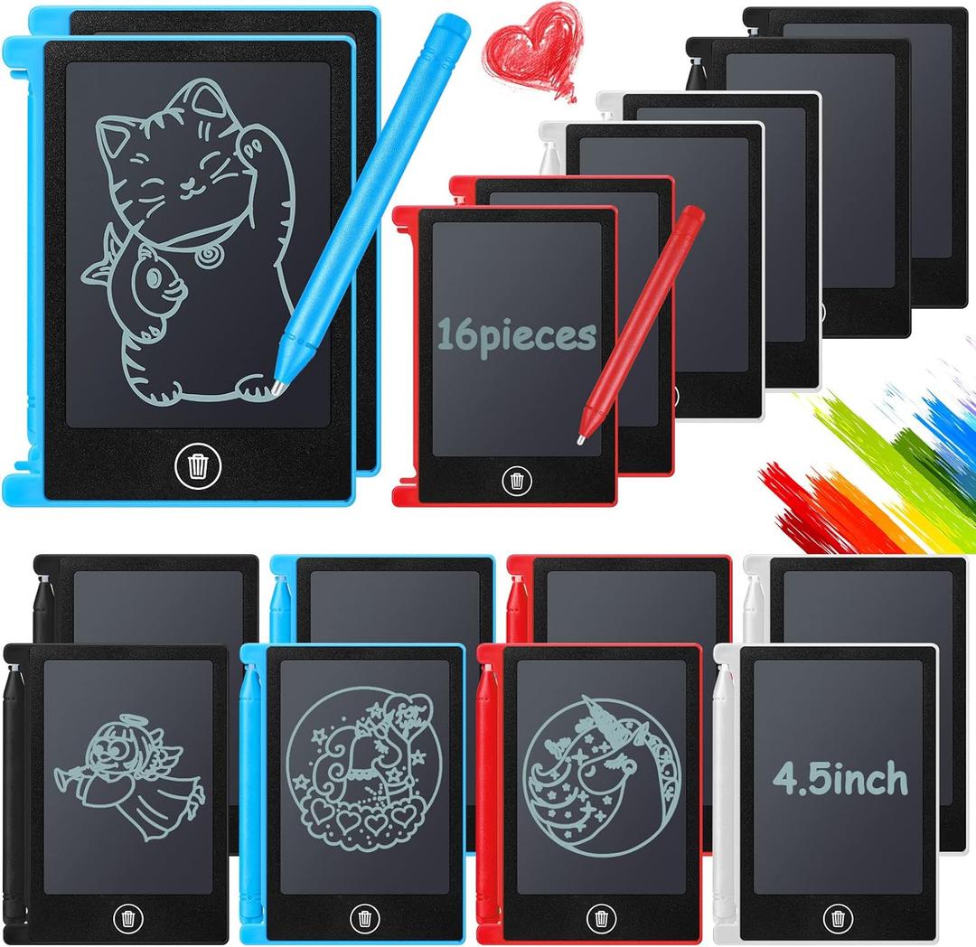 Nezyo 16 Pieces 4.5 Inch Mini LCD Writing Tablet for Kids Electronic Doodle Board Colorful Drawing Tablet Bulk Erasable Writing Pad Reusable Learning Gift for Girls Boys Party Favor(Mix Colors)