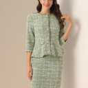 Allegra K Women's 2 Piece Skirt Sets 3/4 Sleeve Collarless Tweed Jacket Pencil Skirt Set Elegant Business Casual Outfit 3X-Large Green