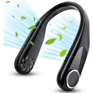 RIYA Bladeless Neck Fan - 5200mAh Battery Operated Fan Rechargeable - Personal Portable Fan - 360° Cooling USB Wearable Fan - Low Noise, Up to 20Hrs Use Time Hanging Around Neck Fans (Black)