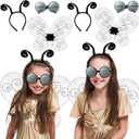 Yopyame Fly Costume Bug Wings Accessories - 6PCS Black Butterfly Wings Velvet Bug Antenna Headband and Bug Glasses Insects Hairband Glasses Wings Costume Accessories Set for Adults Kids Cosplay Party