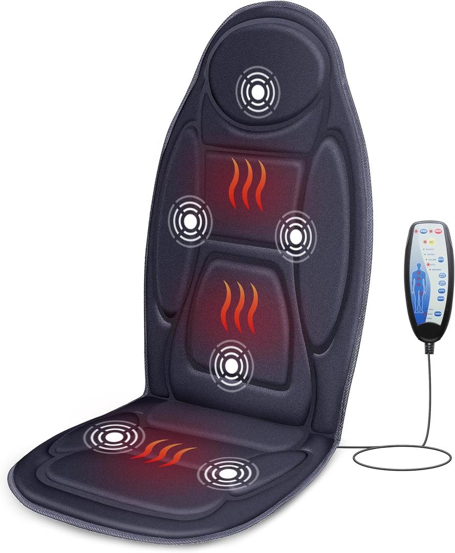 Snailax Back Massager with Heat, Vibration Massage Seat Cushion with 6 Vibrating Motors and 2 Heat Levels, Massage Chair Pad for Home Office use, Gifts for Him Her (Grey)