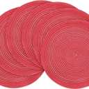 Floroom 15 Inch Round Braided Placemats Set of 6, Washable Heat Resistant Cotton Polyester Circle Place Mats for Kitchen Dining Table - Dark Red