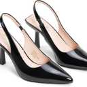 GENSHUO Women's Slingback Kitten Heel Pointed Closed Toe Stiletto Pumps Slip on Elastic Strap Wedding Party Dress Sandals Shoes, Size 7.5