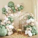 CROSSFINGERS Sage Green White Balloon Garland Arch Kit,145pcs Green Sand White Balloons Different Sizes for Birthday Baby Shower Gender Reveal Bridal Weddings Party Decoration