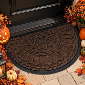 Mibao Half Round Door Mat, 47"x32", Coffee, Non-Slip Welcome Entrance, 2'8" x 3'11"