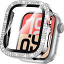 Goton 40mm Bling Case Compatible for Apple Watch Screen Protector Series 6 5 4, SE 3/2/1 for Women, Glitter Diamond Rhinestone Face Cover for iWatch 40 mm Accessories (Silver)