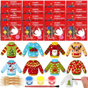 Syhood 36 Set Ceramic Painting Kit Paint Your Own Plaster Holiday Crafts Ornaments with Greeting Cards Xmas Gifts Exchange for Christmas Party Decor (Ugly Sweater)