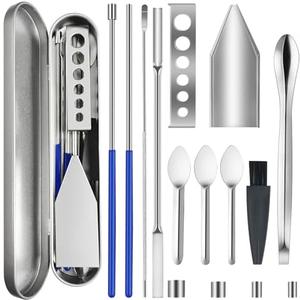Artcome 15 PCS Versatile Capsule Filling Tool Kit for Pill Filler - Lab Scoops, Powder Pan, Herb Tamper and Capsule Holder - Ideal Tools for Medication and Supplements