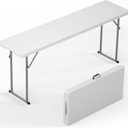 6 ft Narrow Folding Table, Tabletop Fold-in-Half with Handle & Safety Locks | Foldable, Portable, Easy Setup, Thickened HDPE and Metal Frame, for Meeting, Party, Office, White