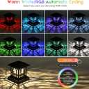 Fence Post Solar Lights, Crackle Glass Solar Post Cap Lights, 20 Lumens, Warm White & RGB Automatic Cycling 2 Modes for 3.6x3.6 4x4 4.5x4.5 5x5 Vinyl Wooden Posts Decoration, Black (6 Pack)