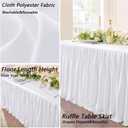 96inch White Polyester Table Skirts for Rectangle Tables 8ft(Cover Front), Wrinkle Free Pleats Ruffle Cloth Table Skirt 8ft for Banquet Wedding Party Cake Dessert Craft Gift Tables Decorations