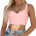 Women Summer Tube Tank Tops V Neck Sleeveless Backless Sexy Boned Bustier Y2k Mesh Corset Crop Top M Pink