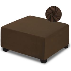 NeColorLife Velvet Square Ottoman Cover, Stretchable Footrest Stool Slipcover with Elastic Band for Rectangle and Square Storage Ottoman(Large, Brown) (L Length: 35"-45",Width: 31"-43")
