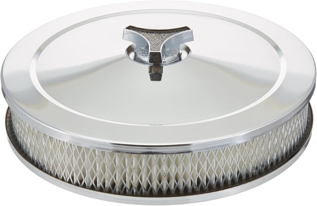 Proform Air Cleaner Assembly, Deluxe, 10 in Round, 2 in Element, 5-1/8 and 4-7/32 in Carb Flange, Dropped Base, Steel, Chrome, Kit