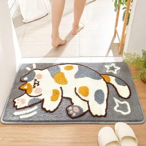 Cute Bath Rug 20 x 31 Cat Mat for Bathroom and Bedroom, Non Slip Absorbent Soft Microfiber Bathroom Mat Machine Washable Thick Plush Rugs for Shower, Calico Cat (Grey)