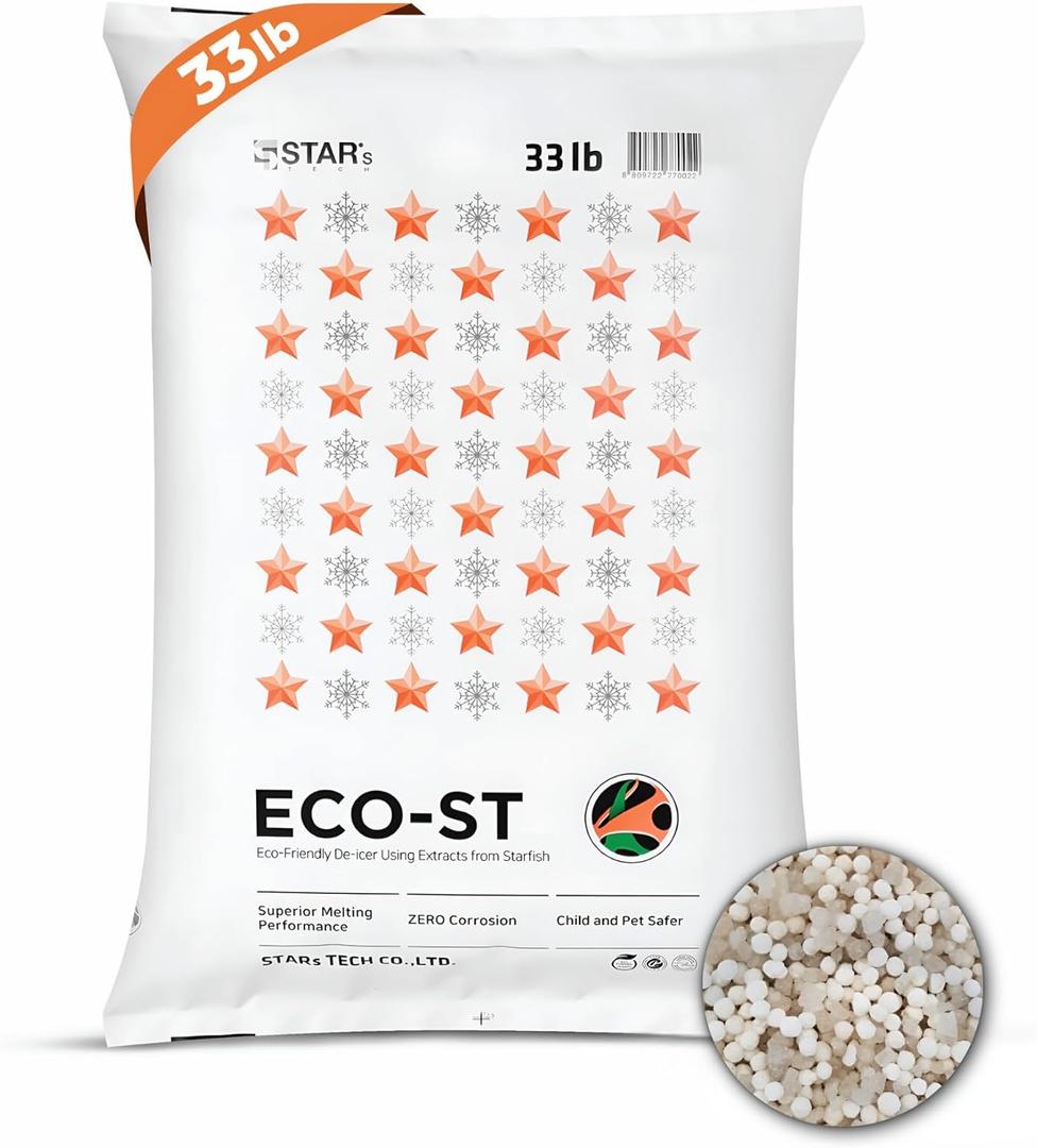 Eco-St Ice Melt Safe For Concrete - Fast Acting - Pet Safe Anti-Corrosion Snow Melt - Effective at -30 (33lb)