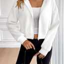 Women's Cropped Hooded Zip-Up Sweatshirt: Soft Fabric Long Sleeve, Attached Hood & Full-Zip Front (Large, White)