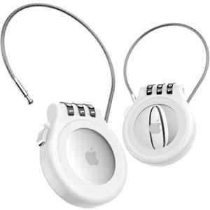 AirTag Holder with 3-Digit Combination Lock, Zinc Alloy Anti-Theft Protective Case with Steel Cable, Secure Lock for Luggage, Strollers, Backpacks Christmas White Elephant Gift for Women Man - White