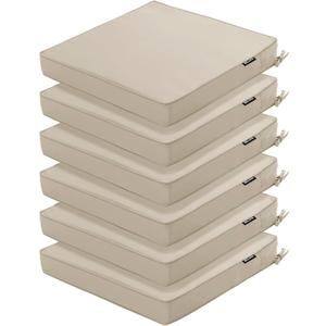 Outdoor Chair Cushions Set of 6, 19 x 19 x 3 Inch Seat Pads | Waterproof Patio Chair Cushions with Tie, Fade Resistant Cushions for Outdoor Furniture Garden Lawn, Cream