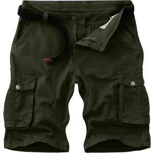 Cargo Shorts for Men Work Cotton Hiking Casual Summer Multi Pockets Short No Belt Green, Size: 36