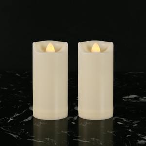 Waterproof Outdoor Flameless Candles with Timer, Battery Operated Flickering LED Pillar Candles for Home, Wedding Decoration, Slim Tall, Ivory Plastic, 2" X 5", 2 Pack (2 Pack-D2"x H5")