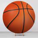 VitalCozy 7.2.ft Round Spandex Backdrop Cover Sports Theme Arch Backdrop for Party Photography Birthday Decoration, No Stand or Balloons Included(Orange and Black)