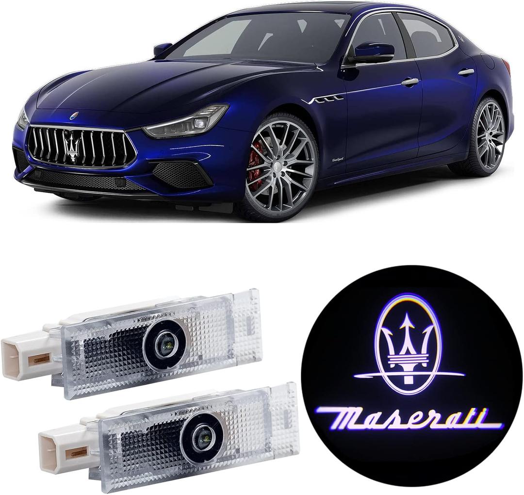 2Pcs Car LED Door Lights Logo Projector, Jfsotls Never Fade Emblem Light, LED Laser Ghost Shadow Light for Quattroporte Ghibli Levante Grecale
