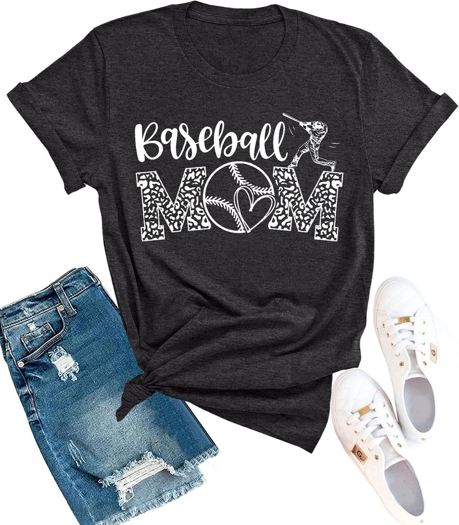 YZMI Mama Shirts for Womens Sport Mom Tshirt Funny Short Sleeve Letter Printed Tees Mom Gift Tops (Black, S)