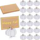 Tradder 16 Pcs Thanksgiving Place Card Holders with Gold Foil Pumpkin Card Harvest Mini Pumpkin Name Photo Picture Stand Holder for Thanksgiving Decorations Wedding(White)