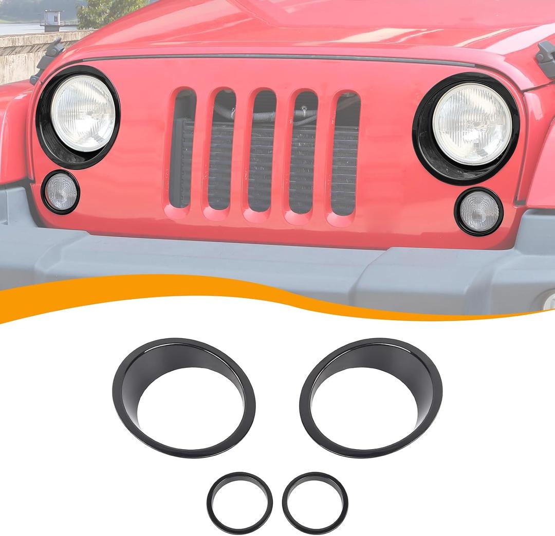 Headlight Bezels Headlight Cover Trim & Front Turn Signal Light Trim Cover Fit for Jeep Wrangler JK JKU 2007-2017, Exterior Accessories, Black