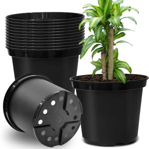 BTPLASTIK 3 Gallon Nursery Pots, 10 Inch Thickened Plant Pots with Drainage Holes, Plastic Round Planter for Outdoor Indoor Plants (12-Pack, Black)