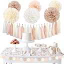 2 x NICROHOME EUR Boho Wedding Decorations, 28PCS Rustic Neutral Creamy White Tissue Paper Pom Poms Tassel, Dots Paper Garland Decor Packages for Baby Shower Birthday Bridal Shower Party Table