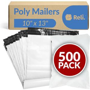 Reli. Poly Mailers 10x13 | 500 Pcs Bulk | Envelopes | White Packaging Bags for Shipping | Non-Padded Polymailers, Self Sealing Shipping Bags for Clothing, Bulk (White)