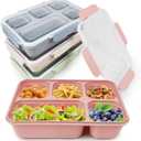 greenandlife 4 Pack Bento Lunch Box Set for Kids Adults, 5 Compartment Reusable Wheat Straw Meal Prep Food Storage Snack Containers, Microwave and Dishwasher Safe, INS