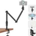 Overhead Camera Mount for Desk, 30.9" Foldable Camera Desk Mount Stand with 1/4" Screws, 360 Rotation 3-Sections Tabletop Holder with C-Clamp for DSLR, Digicam, Webcam, Mini Projector, Microphone