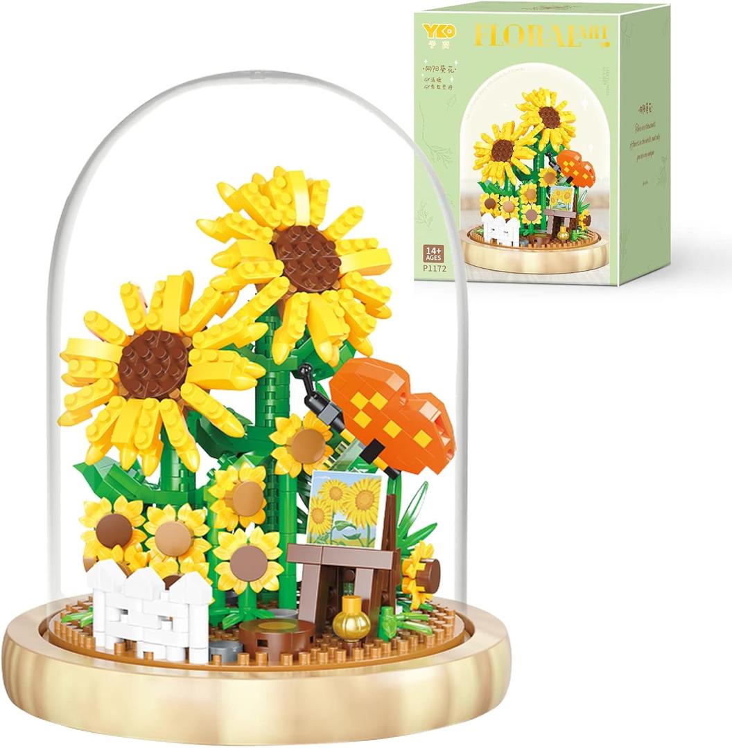 Flowers Bouquet Building Blocks Set Mini Bricks Flower Set DIY Sunflower Friends Sets Assembly Botanical Collection Bonsai Tree Valentine's Anniversaries Birthday Gift for Adults Women