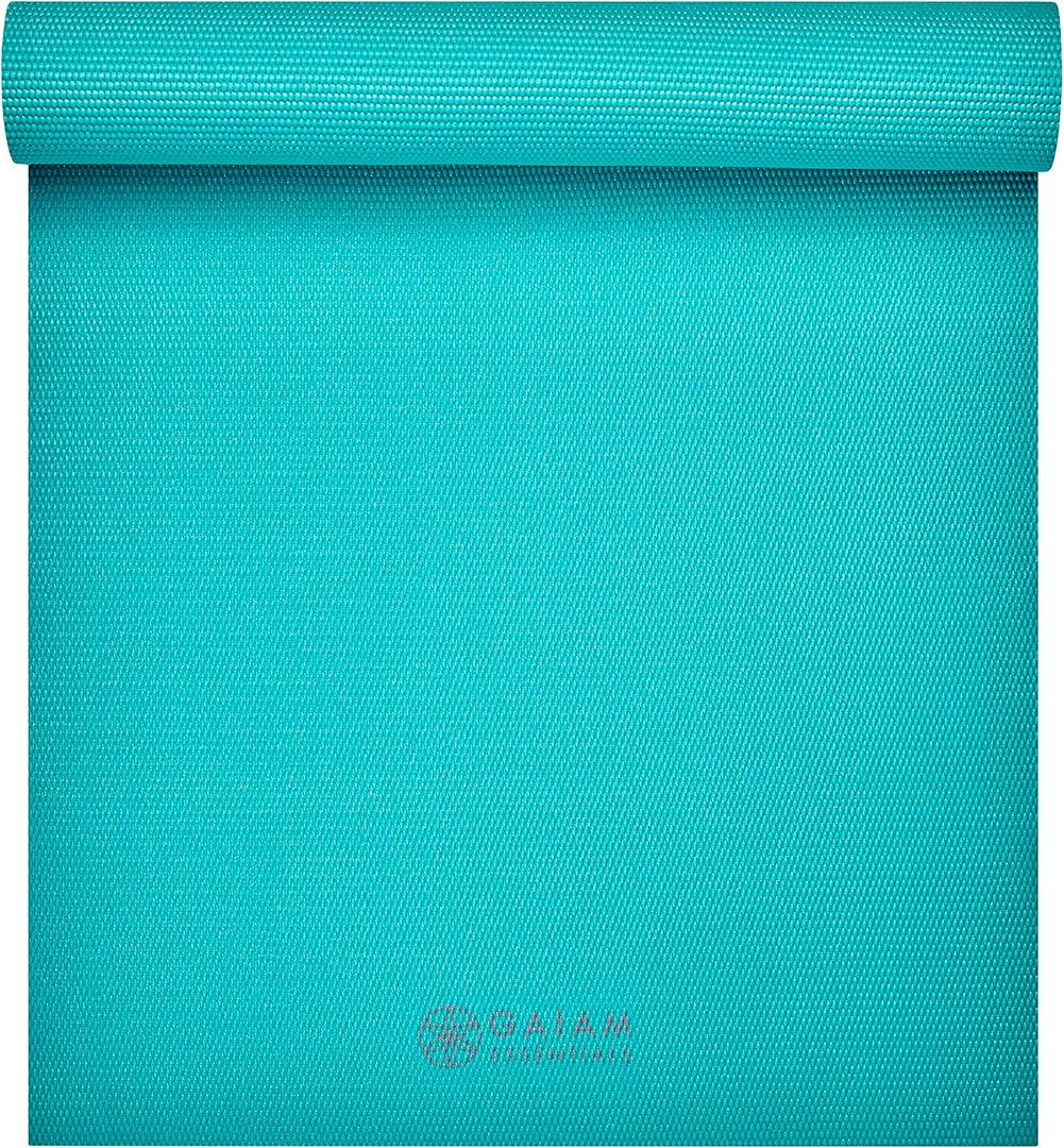 Gaiam Essentials 1/4" Thin (6mm) Yoga & Pilates, Fitness & Exercise Mat with Easy-Cinch Carrier Strap Cusion Support For Fitness and Gym Workouts