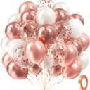 60pcs Rose Gold Balloons 12inch with Pearl White Rose Gold Confetti Balloons for Engagement Bridal Shower Wedding Birthday Party Decorations