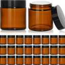 KEYWING 4oz Small Glass Jars with Black Lids, 24 Pack Amber Empty Cosmetic Containers Round Glass Jar with Inner Liners for Lotions, Powders and Ointments